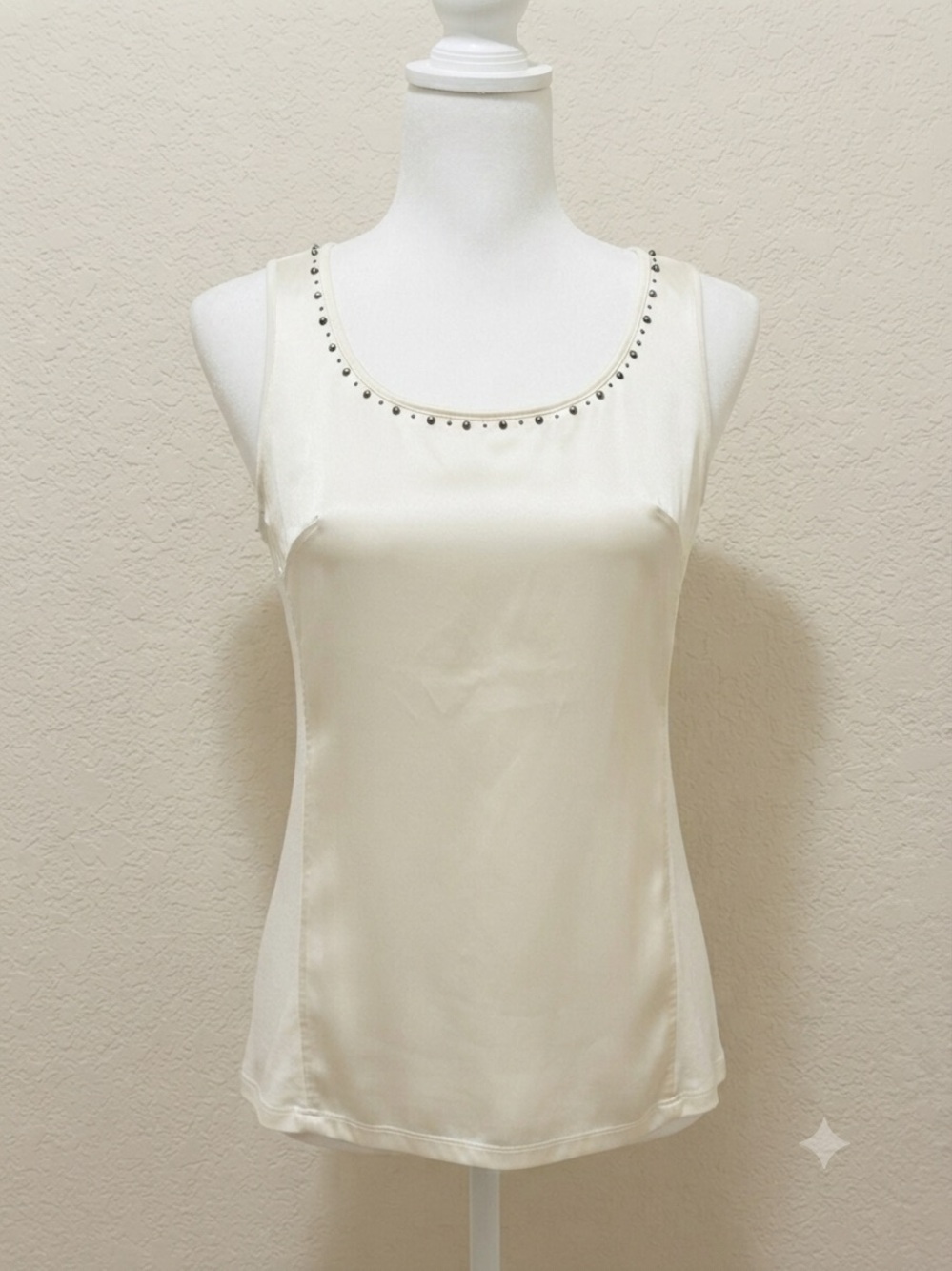 Cache Ivory Silk and Rayon Blend Stud-Trim Sleeveless Camisole size small
